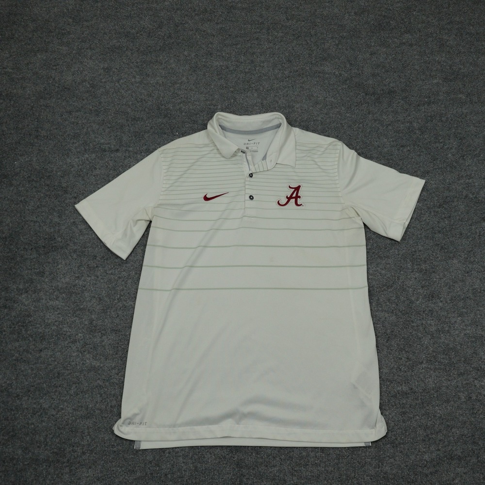 Alabama Crimson Tide Shirt Mens Medium White Striped Nike Dri-Fit Polo